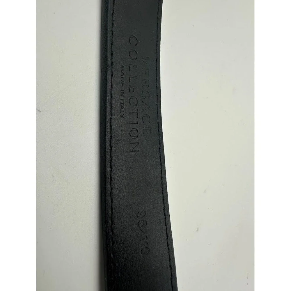 Versace Collection Mens Black Leather Belt Gunmetal Buckle Made in Italy Size 38